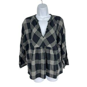 Madewell Womens Boheme Popover Shirt in Hayden Plaid 3/4 Sleeve Peasant Size M